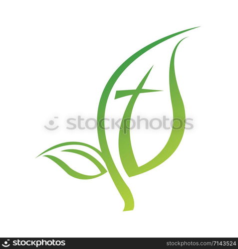 Cross leaf vector logo design. Chrisitan church vector logo design template.