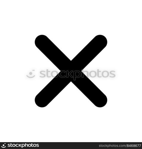 Cross mark black glyph ui icon. Delete action. Cancel button. Close window. User interface design. Silhouette symbol on white space. Solid pictogram for web, mobile. Isolated vector illustration. Cross mark black glyph ui icon