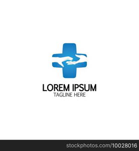 Cross Medical Logo With Hand Care. Medical Secure Logo Template Design Vector