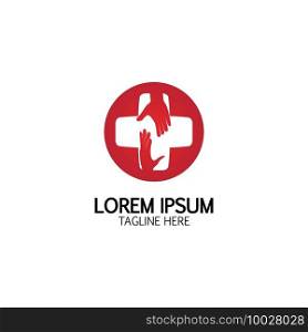 Cross Medical Logo With Hand Care. Medical Secure Logo Template Design Vector