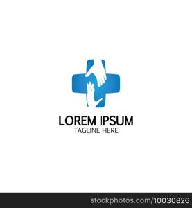 Cross Medical Logo With Hand Care. Medical Secure Logo Template Design Vector