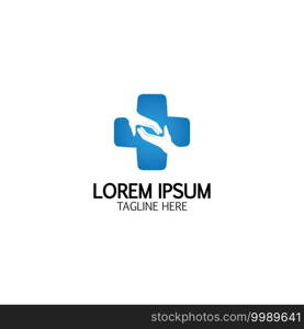 Cross Medical Logo With Hand Care. Medical Secure Logo Template Design Vector