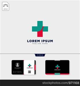 cross medicine logo template vector illustration and get free business card design template. cross medicine logo template and get free business card design template