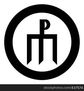 Cross monogram Trident symbol Secret concept sign Religious cross icon in circle round black color vector illustration flat style simple image. Cross monogram Trident symbol Secret concept sign Religious cross icon in circle round black color vector illustration flat style image