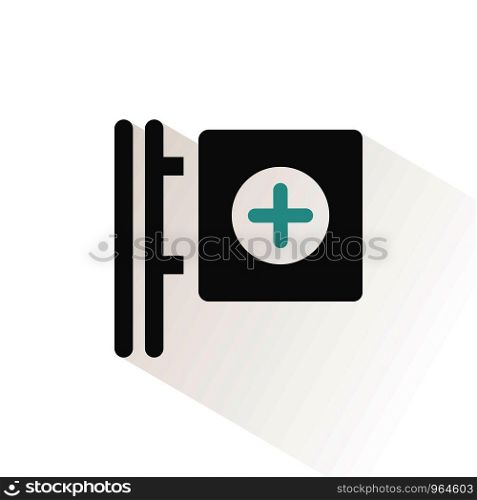 Cross pharmacy sign. Flat color icon with beige shade. Urban service vector illustration