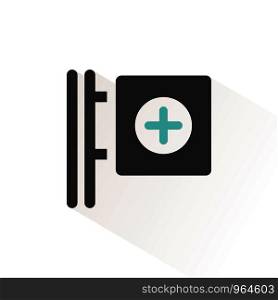 Cross pharmacy sign. Flat color icon with beige shade. Urban service vector illustration