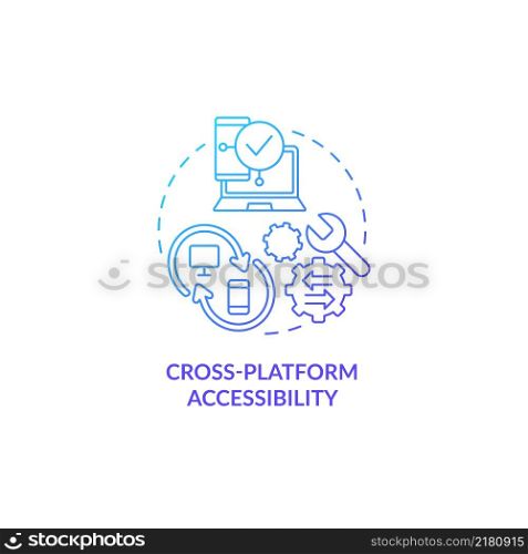 Cross platform accessibility blue gradient concept icon. Synchronization with devices. Web 3 0 abstract idea thin line illustration. Isolated outline drawing. Myriad Pro-Bold fonts used. Cross platform accessibility blue gradient concept icon
