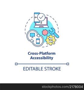 Cross platform accessibility concept icon. Synchronization with devices. Web 3 0 abstract idea thin line illustration. Isolated outline drawing. Editable stroke. Arial, Myriad Pro-Bold fonts used. Cross platform accessibility concept icon