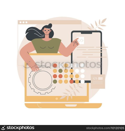 Cross-platform development abstract concept vector illustration. Cross-platform operating systems, compatible software environments, mobile app user experience, code writing abstract metaphor.. Cross-platform development abstract concept vector illustration.