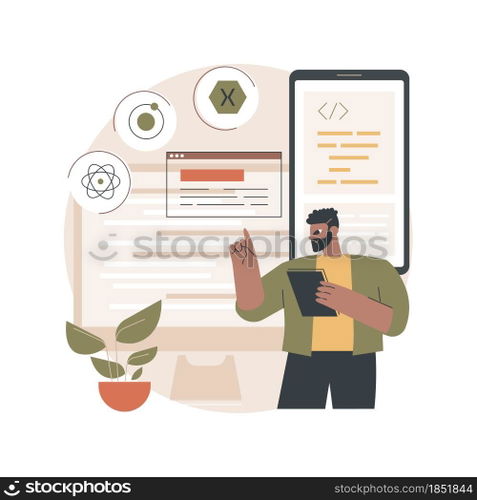 Cross-platform frameworks abstract concept vector illustration. Programming build tool, software development framework, cross-platform structure, application UI, coding process abstract metaphor.. Cross-platform frameworks abstract concept vector illustration.