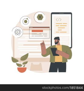 Cross-platform frameworks abstract concept vector illustration. Programming build tool, software development framework, cross-platform structure, application UI, coding process abstract metaphor.. Cross-platform frameworks abstract concept vector illustration.