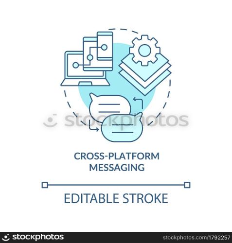 Cross platform messaging blue concept icon. Synchronization between devices. Messaging software abstract idea thin line illustration. Vector isolated outline color drawing. Editable stroke. Cross platform messaging blue concept icon