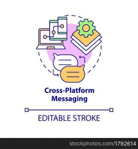 Cross platform messaging concept icon. Synchronization between devices. Messaging software abstract idea thin line illustration. Vector isolated outline color drawing. Editable stroke. Cross platform messaging concept icon