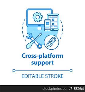 Cross-platform support concept icon. Software development idea thin line illustration. Mobile device programming. Responsive application management. Vector isolated outline drawing. Editable stroke
