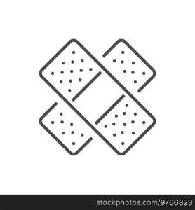 Cross shaped adhesive bandage isolated line art icon. Vector sticking plaster, medical first aid patch. Sticking plaster crossed adhesive tape