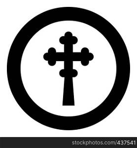 Cross trefoil shamrock on church cupola domical with cut Cross monogram Religious cross icon in circle round black color vector illustration flat style simple image. Cross trefoil shamrock on church cupola domical with cut Cross monogram Religious cross icon in circle round black color vector illustration flat style image