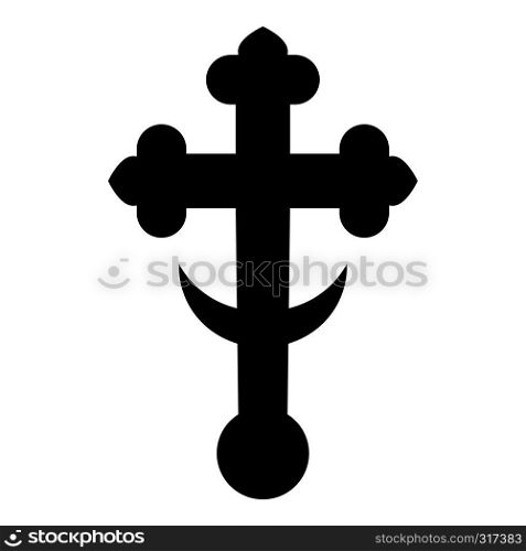 Cross trefoil shamrock on church cupola domical with half-moon Cross monogram Religious cross icon black color vector illustration flat style simple image