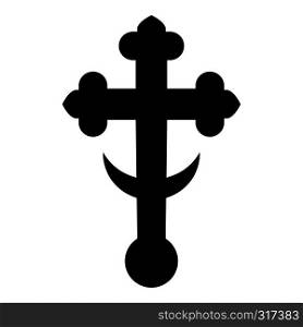 Cross trefoil shamrock on church cupola domical with half-moon Cross monogram Religious cross icon black color vector illustration flat style simple image