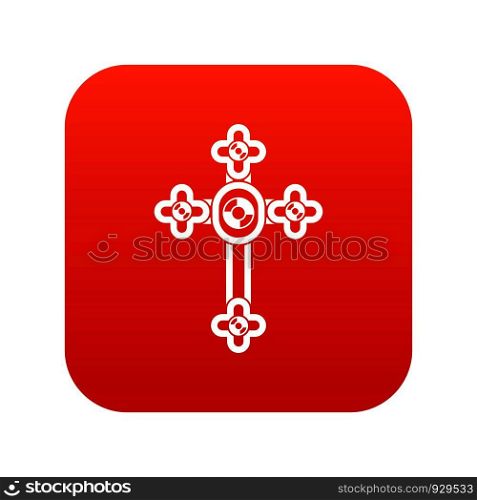 Cross with diamonds icon digital red for any design isolated on white vector illustration. Cross with diamonds icon digital red