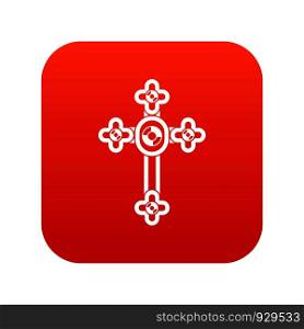 Cross with diamonds icon digital red for any design isolated on white vector illustration. Cross with diamonds icon digital red
