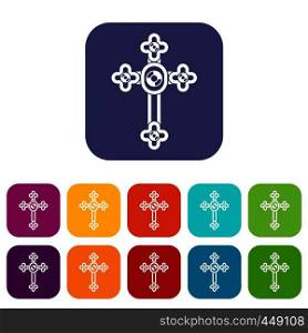Cross with diamonds icons set vector illustration in flat style In colors red, blue, green and other. Cross with diamonds icons set flat