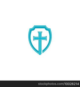 cross with shield logo vector icon illustration design