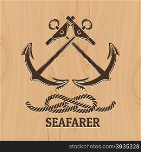 Crossed Anchor and Rope Knot. Nautical emblem with lettering Seafarer. Illustration in Spirography style. Free Font used.
