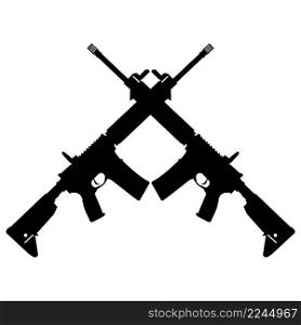 crossed assault rifles on white background. crossed silhouette AK47 assault riffle symbol. two crossed an assault rifle sign. flat style.