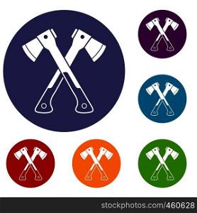 Crossed axes icons set in flat circle reb, blue and green color for web. Crossed axes icons set