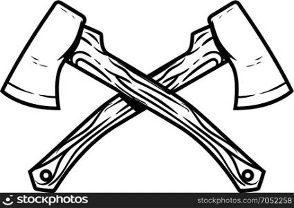 Crossed axes isolated on white background. Design elements for poster, emblem, sign. Vector illustration