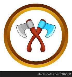Crossed axes vector icon in golden circle, cartoon style isolated on white background. Crossed axes vector icon