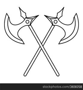 Crossed battle axes icon in outline style on a white background vector illustration. Crossed battle axes icon, outline style