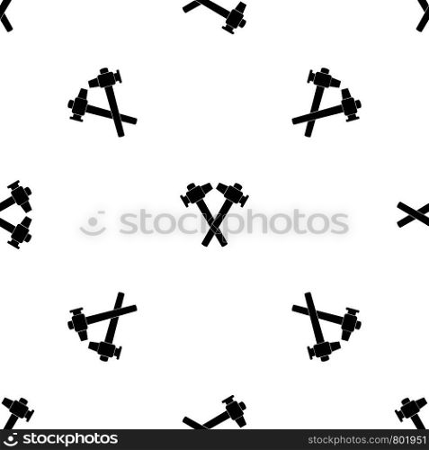 Crossed blacksmith hammer pattern repeat seamless in black color for any design. Vector geometric illustration. Crossed blacksmith hammer pattern seamless black