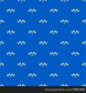 Crossed chequered flags pattern repeat seamless in blue color for any design. Vector geometric illustration. Crossed chequered flags pattern seamless blue