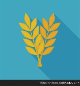 Crossed ears of wheat or barley icon in flat long shadow design.. Crossed ears of wheat or barley icon in flat long shadow design