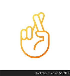 Crossed fingers pixel perfect gradient linear vector icon. Wishing and hope. Hand gesture. Superstitions. Thin line color symbol. Modern style pictogram. Vector isolated outline drawing. Crossed fingers pixel perfect gradient linear vector icon