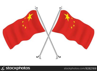 Crossed Flags of China. Vector Illustration. Isolated Wave Flags of China Country.