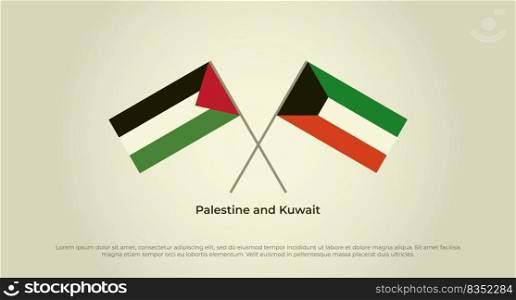 Crossed flags of Palestine and Kuwait. Official colors. Correct proportion