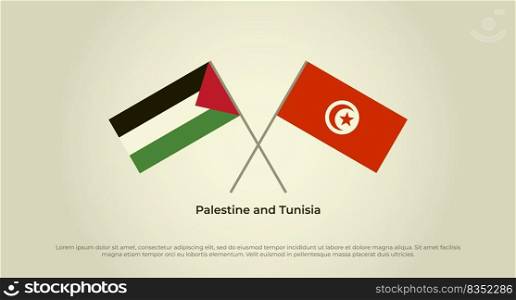 Crossed flags of Palestine and Tunisia. Official colors. Correct proportion