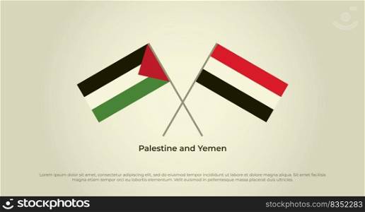 Crossed flags of Palestine and Yemen. Official colors. Correct proportion