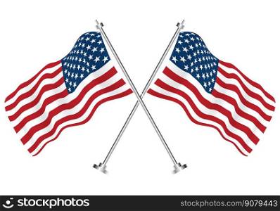Crossed Flags of USA. Vector Illustration. Isolated Wave Flags of USA Country.