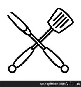 Crossed Frying Spatula And Fork Icon. Bold outline design with editable stroke width. Vector Illustration.