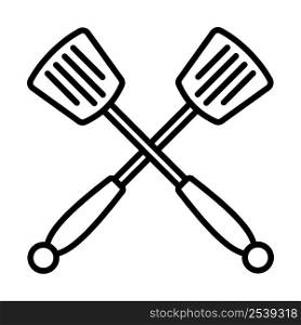 Crossed Frying Spatula. Bold outline design with editable stroke width. Vector Illustration.