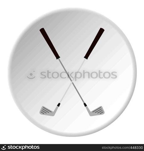 Crossed golf clubs icon in flat circle isolated vector illustration for web. Crossed golf clubs icon circle