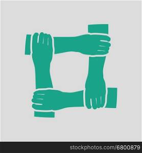 Crossed hands icon. Gray background with green. Vector illustration.
