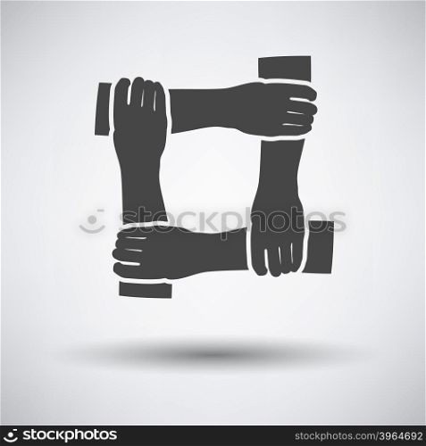 Crossed hands icon on gray background with round shadow. Vector illustration.
