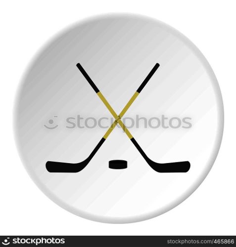Crossed hockey sticks icon in flat circle isolated on white vector illustration for web. Crossed hockey sticks icon circle