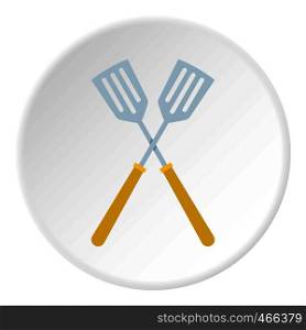 Crossed metal spatulas icon in flat circle isolated on white background vector illustration for web. Crossed metal spatulas icon circle