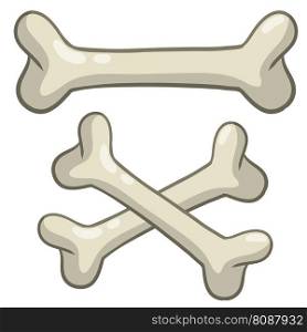 Crossed object is Jolly Roger and pirate flag. Cartoon flat illustration isolated on white background. Human bone. Set of vector skeleton Elements.