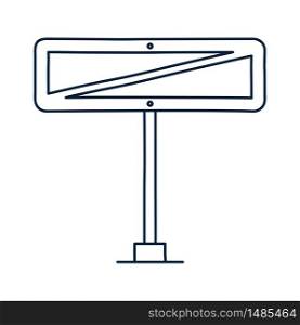 crossed out rectangle road sign. Vector icon in doodle cartoon style with outline